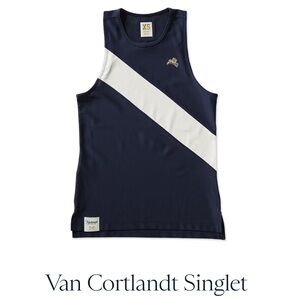 Tracksmith Van Courtlandt Singlet - Navy Blue and White - Small